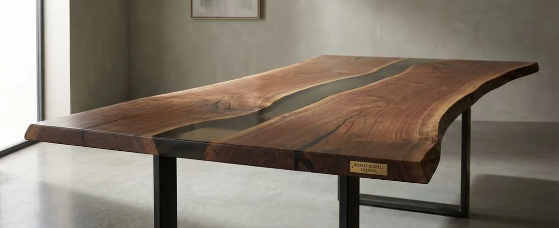 Epoxy dining table for sale handcrafted by Robert Russell Designs